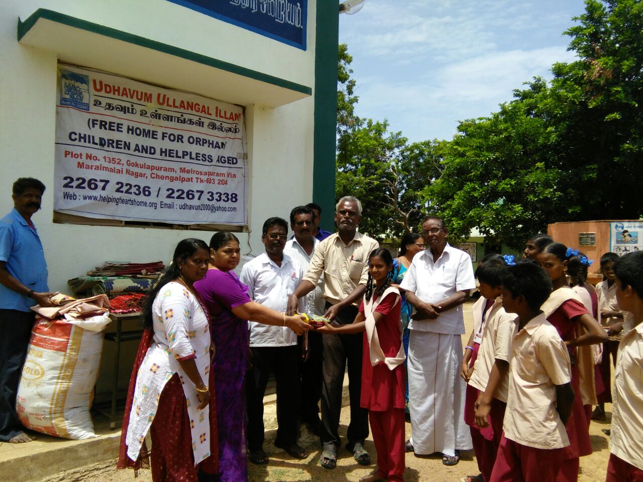 Poor school students at  Marai Malai Nagar were donated with school needs